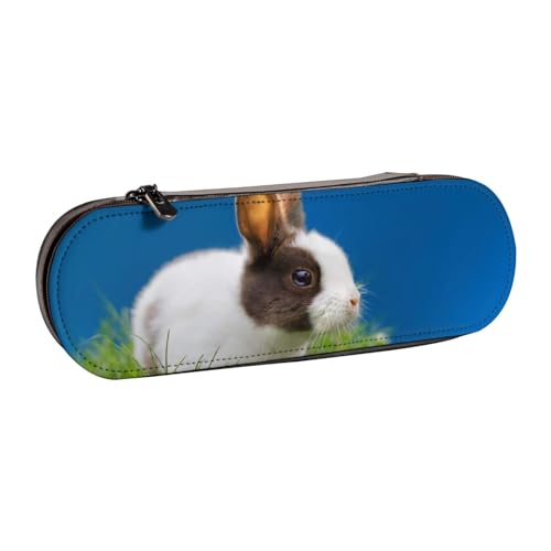 LfearTesa Hartschalen-Federmäppchen, Schreibwaren-Organizer, Leder-Federmäppchen und Make-up-Tasche, Kaninchen und Gras von LfearTesa