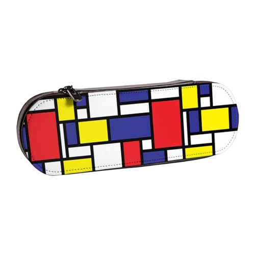LfearTesa Hartschalen-Federmäppchen, Schreibwaren-Organizer, Leder-Federmäppchen und Make-up-Tasche, Mondrian-Musterdruck von LfearTesa