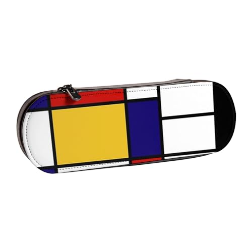 LfearTesa Hartschalen-Federmäppchen, Schreibwaren-Organizer, Leder-Federmäppchen und Make-up-Tasche, Mondrian-Stil von LfearTesa