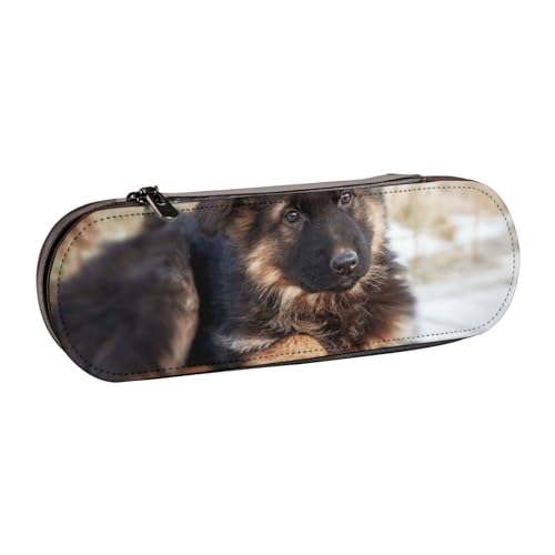LfearTesa Hartschalen-Federmäppchen, Schreibwaren-Organizer, Leder-Federmäppchen und Make-up-Tasche, Motiv: Deutscher Schäferhundwelpen von LfearTesa