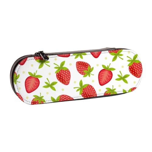 LfearTesa Hartschalen-Federmäppchen, Schreibwaren-Organizer, Leder-Federmäppchen und Make-up-Tasche, Obst, Erdbeeren, Erdbeermuster von LfearTesa