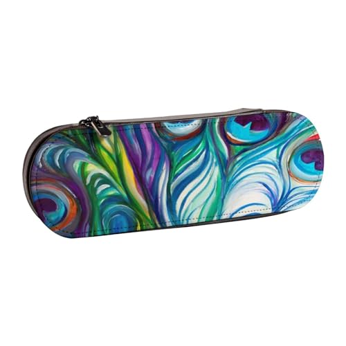 LfearTesa Hartschalen-Federmäppchen, Schreibwaren-Organizer, Leder-Federmäppchen und Make-up-Tasche, Pfauenfedern von LfearTesa