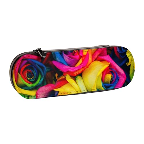 LfearTesa Hartschalen-Federmäppchen, Schreibwaren-Organizer, Leder-Federmäppchen und Make-up-Tasche, Regenbogenblütenrosen von LfearTesa