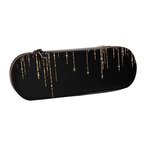 LfearTesa Hartschalen-Federmäppchen, Schreibwaren-Organizer, Leder-Federmäppchen und Make-up-Tasche, Schwarz/Gold, glitzernde Glitzerfransen von LfearTesa