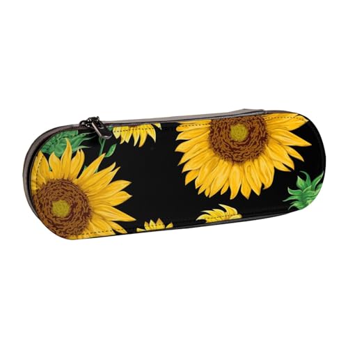 LfearTesa Hartschalen-Federmäppchen, Schreibwaren-Organizer, Leder-Federmäppchen und Make-up-Tasche, Sonnenblumendruck von LfearTesa