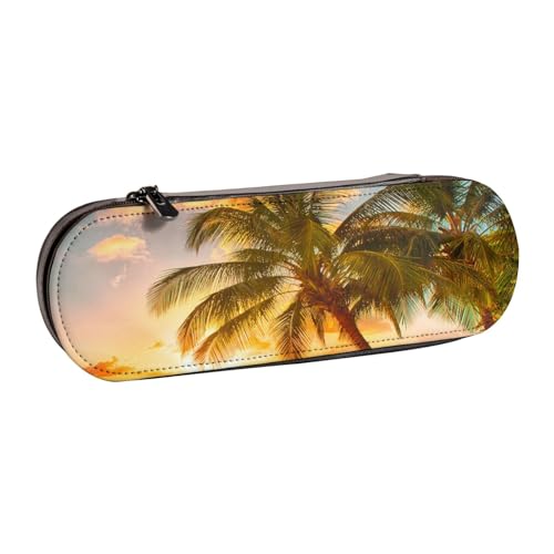 LfearTesa Hartschalen-Federmäppchen, Schreibwaren-Organizer, Leder-Federmäppchen und Make-up-Tasche, Tropische Palmen, Ozean, Strand, Hawaii, Sommer, Sonnenuntergang von LfearTesa