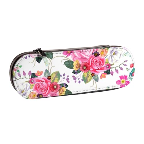 LfearTesa Hartschalen-Federmäppchen, Schreibwaren-Organizer, Leder-Federmäppchen und Make-up-Tasche, Vintage-Blumensträuße von LfearTesa