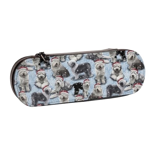 LfearTesa Hartschalen-Federmäppchen, Schreibwaren-Organizer, Leder-Federmäppchen und Make-up-Tasche, Weihnachts-Old English Sheepdog von LfearTesa