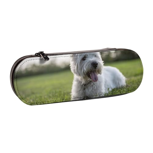 LfearTesa Hartschalen-Federmäppchen, Schreibwaren-Organizer, Leder-Federmäppchen und Make-up-Tasche, Westie Lawn West Highland White Terrier Dogs von LfearTesa