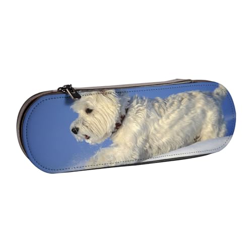 LfearTesa Hartschalen-Federmäppchen, Schreibwaren-Organizer, Leder-Federmäppchen und Make-up-Tasche, Westie Winter West Highland White Terrier Hunde von LfearTesa
