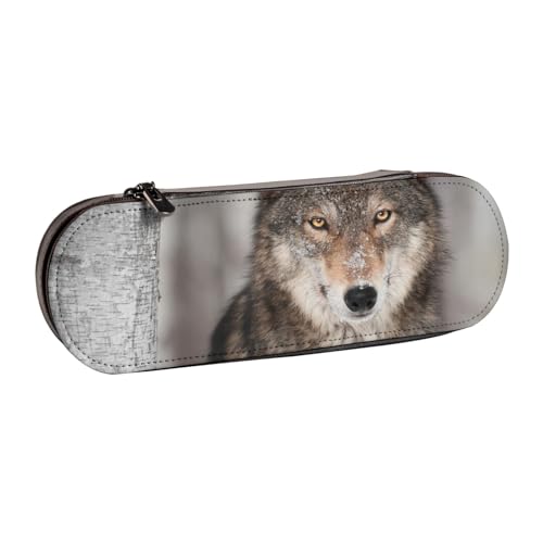 LfearTesa Hartschalen-Federmäppchen, Schreibwaren-Organizer, Leder-Federmäppchen und Make-up-Tasche, Wildwolf-Druck von LfearTesa