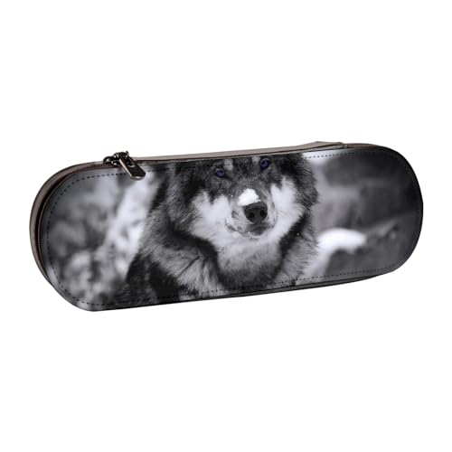 LfearTesa Hartschalen-Federmäppchen, Schreibwaren-Organizer, Leder-Federmäppchen und Make-up-Tasche, Winter Wolf's Blue Eyes von LfearTesa