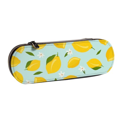 LfearTesa Hartschalen-Federmäppchen, Schreibwaren-Organizer, Leder-Federmäppchen und Make-up-Tasche, Zitronenfrüchte, Blumenblätter von LfearTesa