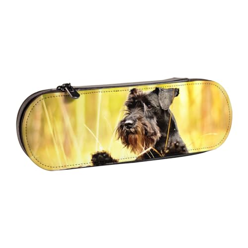 LfearTesa Hartschalen-Federmäppchen, Schreibwaren-Organizer, Leder-Federmäppchen und Make-up-Tasche, Zwergschnauzer-Haustiere, Schwarze Hunde von LfearTesa