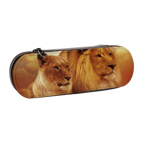 LfearTesa Hartschalen-Federmäppchen, Schreibwaren-Organizer, Leder-Federmäppchen und Make-up-Tasche, afrikanischer Löwe und Löwin von LfearTesa
