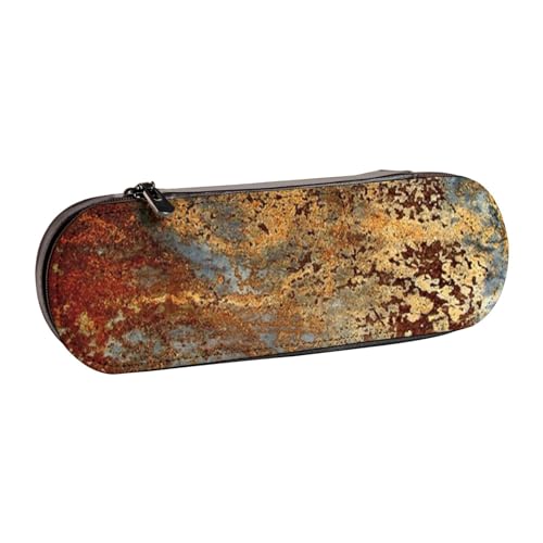 LfearTesa Hartschalen-Federmäppchen, Schreibwaren-Organizer, Leder-Federmäppchen und Make-up-Tasche, braun, rostfarben, Metall, rostige Stahl-Eisenstruktur von LfearTesa
