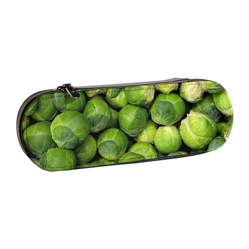 LfearTesa Hartschalen-Federmäppchen, Schreibwaren-Organizer, Leder-Federmäppchen und Make-up-Tasche, grüner Rosenkohl-Druck von LfearTesa