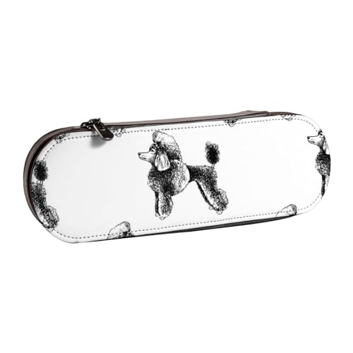 LfearTesa Hartschalen-Federmäppchen, Schreibwaren-Organizer, Leder-Federmäppchen und Make-up-Tasche, handgezeichnete Pudel von LfearTesa