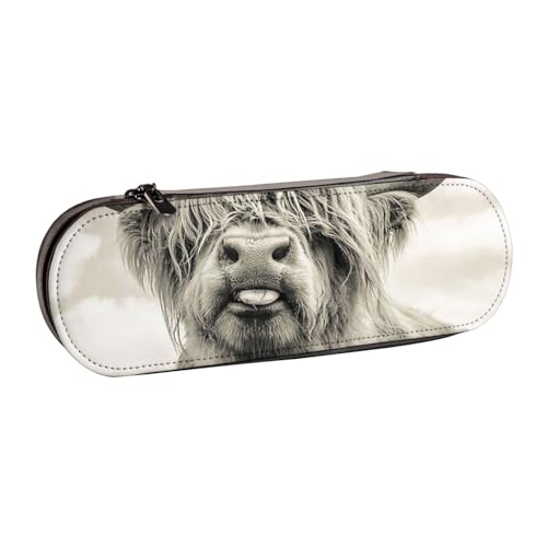 LfearTesa Hartschalen-Federmäppchen, Schreibwaren-Organizer, Leder-Federmäppchen und Make-up-Tasche, lustiges Hochlandrind von LfearTesa