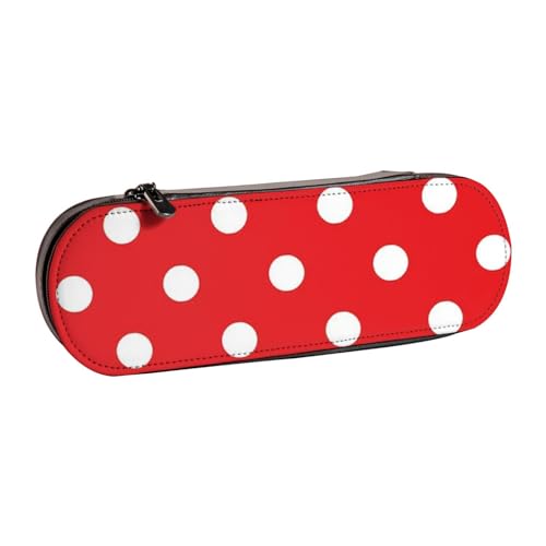 LfearTesa Hartschalen-Federmäppchen, Schreibwaren-Organizer, Leder-Federmäppchen und Make-up-Tasche, rote und weiße Punkte von LfearTesa