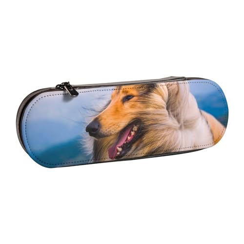 LfearTesa Hartschalen-Federmäppchen, Schreibwaren-Organizer, Leder-Federmäppchen und Make-up-Tasche, schöne Rauhcollie von LfearTesa