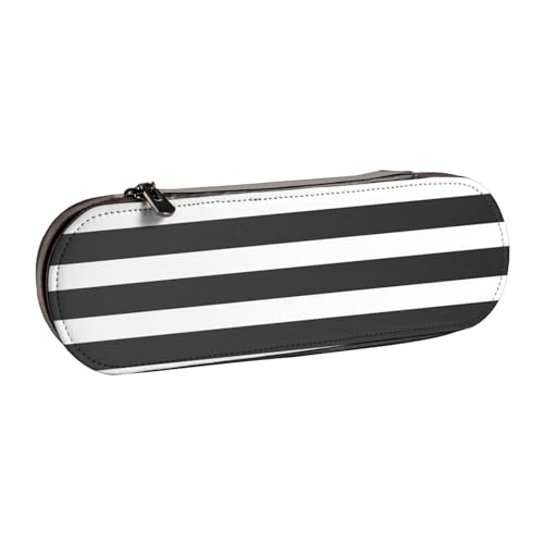 LfearTesa Hartschalen-Federmäppchen, Schreibwaren-Organizer, Leder-Federmäppchen und Make-up-Tasche, schwarz-weiß gestreift von LfearTesa