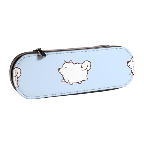 LfearTesa Hartschalen-Federmäppchen, Schreibwaren-Organizer, Leder-Federmäppchen und Make-up-Tasche, süßes Samojeden-Hunde-Laufmuster von LfearTesa