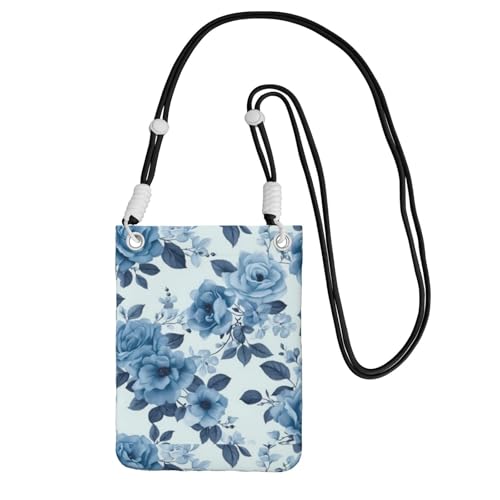 LfearTesa Kleine Umhängetasche, Handy-Geldbörse, Geldbörse, Umhängetasche, Blaue Blume,Schwarz von LfearTesa