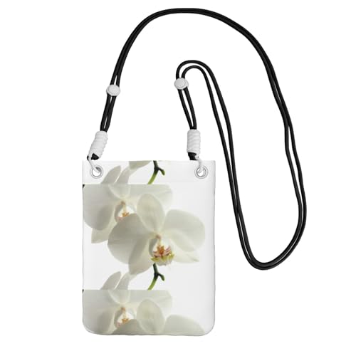 LfearTesa Kleine Umhängetasche, Handy-Geldbörse, Geldbörse, Umhängetasche, Blumenmuster, weiße Blumen, Orchidee, elegant, modern, trendig,Schwarz von LfearTesa