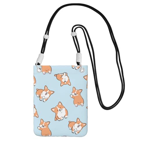 LfearTesa Kleine Umhängetasche, Handy-Geldbörse, Geldbörse, Umhängetasche, Corgi-Muster, Tasse,Schwarz von LfearTesa
