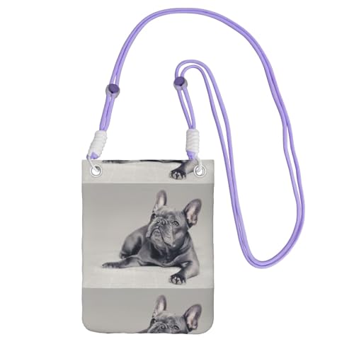 LfearTesa Kleine Umhängetasche, Handy-Geldbörse, Geldbörse, Umhängetasche, Frenchie-Hund,Lila von LfearTesa
