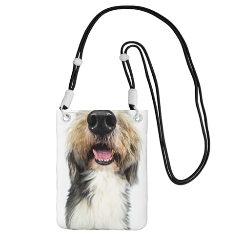 LfearTesa Kleine Umhängetasche, Handy-Geldbörse, Geldbörse, Umhängetasche, Hund, Bearded Collie, lustige Nase,Schwarz von LfearTesa