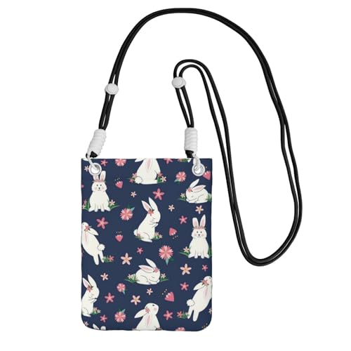 LfearTesa Kleine Umhängetasche, Handy-Geldbörse, Geldbörse, Umhängetasche, Osterhasen mit Blumen, Ostern,Schwarz von LfearTesa