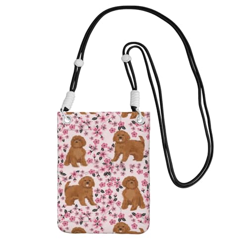 LfearTesa Kleine Umhängetasche, Handy-Geldbörse, Geldbörse, Umhängetasche, Ruby Cavoodle Cavapoo Hunderasse Kirsche,Schwarz von LfearTesa