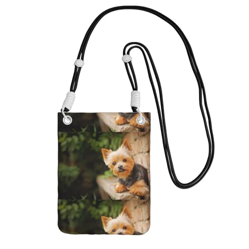 LfearTesa Kleine Umhängetasche, Handy-Geldbörse, Geldbörse, Umhängetasche, Yorkshire Terrier, Bokeh, süße Hundewand,Schwarz von LfearTesa