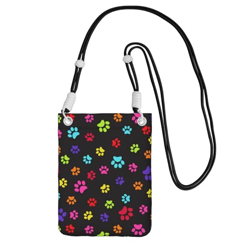 LfearTesa Kleine Umhängetasche, Handy-Geldbörse, Geldbörse, Umhängetasche, bunt, Hunde-/Katzenpfotenabdruck,Schwarz von LfearTesa