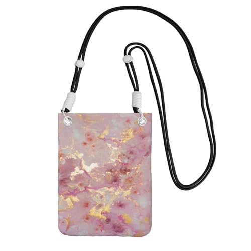 LfearTesa Kleine Umhängetasche, Handy-Geldbörse, Geldbörse, Umhängetasche, rosa Marmor-Texturdruck,Schwarz von LfearTesa