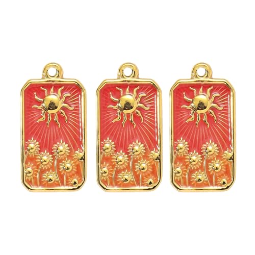 LfrXtra 3pcs Elegant Gold Plattierter Stahl Sonnenblumen Halskette Anhänger Für Frauen Mit Emaillierter Tarotkarte Und Crescents Star Charme von LfrXtra