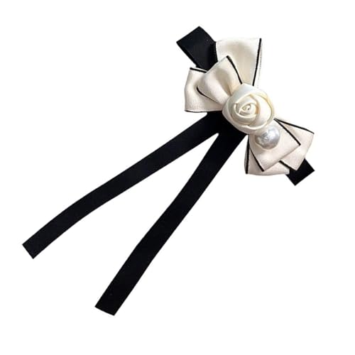 LfrXtra Bekleidungszubehör, für Damen und Mädchen, Vintage-Stil, Kamelie, Perlen, Schleifen, Krawatte, Brosche, Anstecknadel, elegant, adrett, Uniform, vorgebundene Schleife, Corsagenkrawatte, 21x14cm von LfrXtra