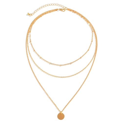 LfrXtra Elegante, mehrlagige Halskette mit metallischen Pailletten und Perlen, Schlüsselbeinkette, geeignet für Partys oder tägliche Outfits LfrXtra Elegante, mehrlagige Halskette mit metallischen Pailletten und Perlen, Schlüsselbeinkette, geeignet für Partys oder tägliche Outfits von LfrXtra