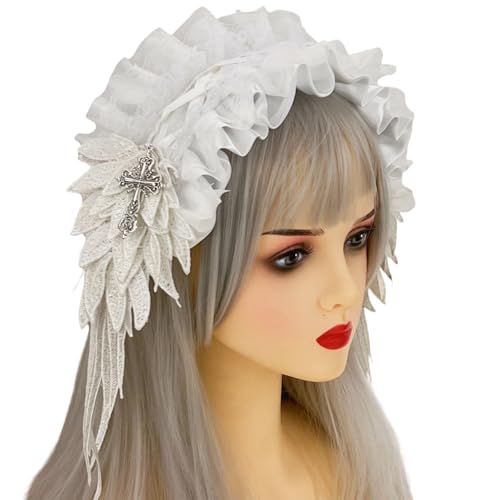 LfrXtra Elegantes Schwarzes Gotisches Stirnband Mit Komplizierten Spitzenmustern Und Verzierten Metallkreuzen Gothic Spitzen Haarzubehör von LfrXtra