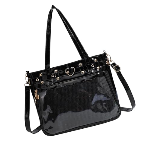 LfrXtra Geräumige transparente Punk-Punk-Umhängetasche für Damen, trendig, Punk, ästhetisch, verstellbarer Riemen, Umhängetasche, PU-Handtasche, BK, 35*30*9 von LfrXtra