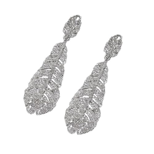 LfrXtra Handgefertigter Damenschmuck, elegante kleine gefiederte Tropfenohrringe mit Strasssteinen, vielseitiger Schmuck für jeden Anlass von LfrXtra