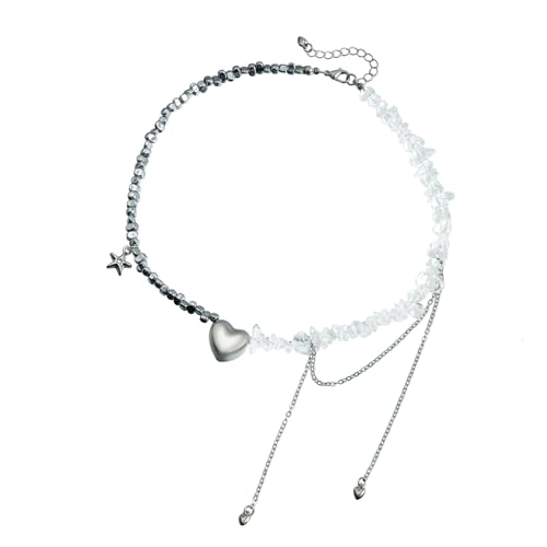 LfrXtra Trendige Halskette mit Herz und Stern mit Quasten, Schlüsselbeinkette, modischer Statement-Schmuck für Freizeit oder Party von LfrXtra