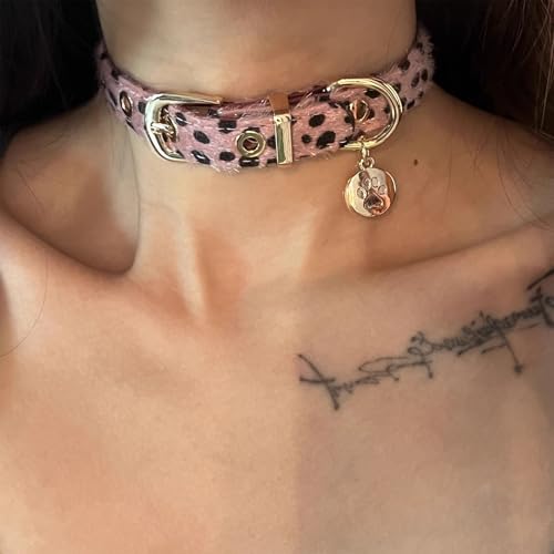 Mode Leopard Print Chokers Halskette Conveninet Für Frauen Und Mädchen Rund Metallheizpendel Punk Accessoires von LfrXtra