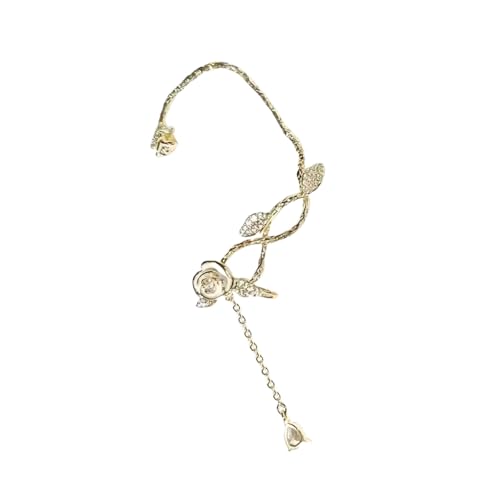 Stilvolle Ohrklemme mit funkelnden Zirkon Kamelien und Quasten Bequeme Ohrklemme Handgemachte Damen Statement Ohrring von LfrXtra