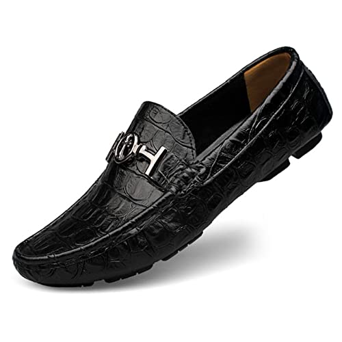 Lfzhjzc Herren-Loafer und Mokassins, dämpfender, verschleißfester, Rutschfester Penny-Loafer, atmungsaktiv, bequem, Stabiler Schwerpunkt, Fahrschuhe, Business-Schuhe (Color : Black, Size : 50 EU) von Lfzhjzc