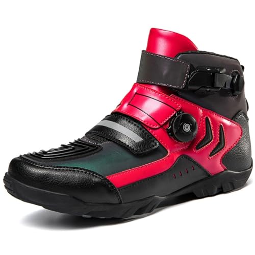 Lfzhjzc Motocross-Stiefel, Offroad-Motorradstiefel von Motorradrennen für Männer und Frauen, wasserdicht(Color:Black Red,Size:37 EU) von Lfzhjzc