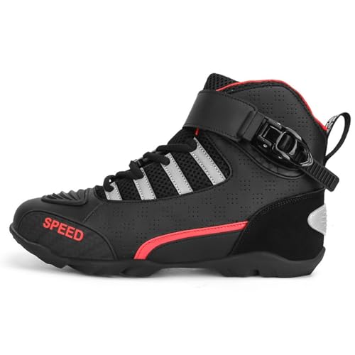 Lfzhjzc Motorradfahrschuhe für Männer, schützende verstärkte Knöchelstütze Reitschuhe, Outdoor-Rutsch-Sohle-Herren-Motorradschuhe für alle, die Motorrad lieben(Color:Red,Size:37 EU) von Lfzhjzc