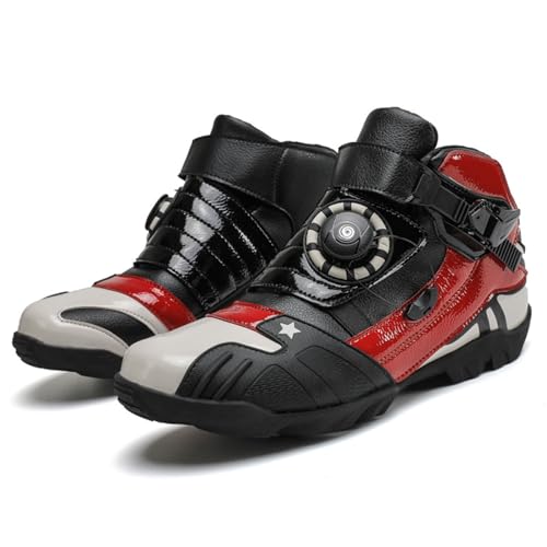 Motorradfahrschuhe für Männer, Knöchelgelenk Schutzgetriebe wasserdichte Anti-Rutsch-Motorradschuhe, atmungsaktive Motorradschuhe im Freien, geeignet für Regentage, Berge, Städte(Color:Black Red,Size: von Lfzhjzc